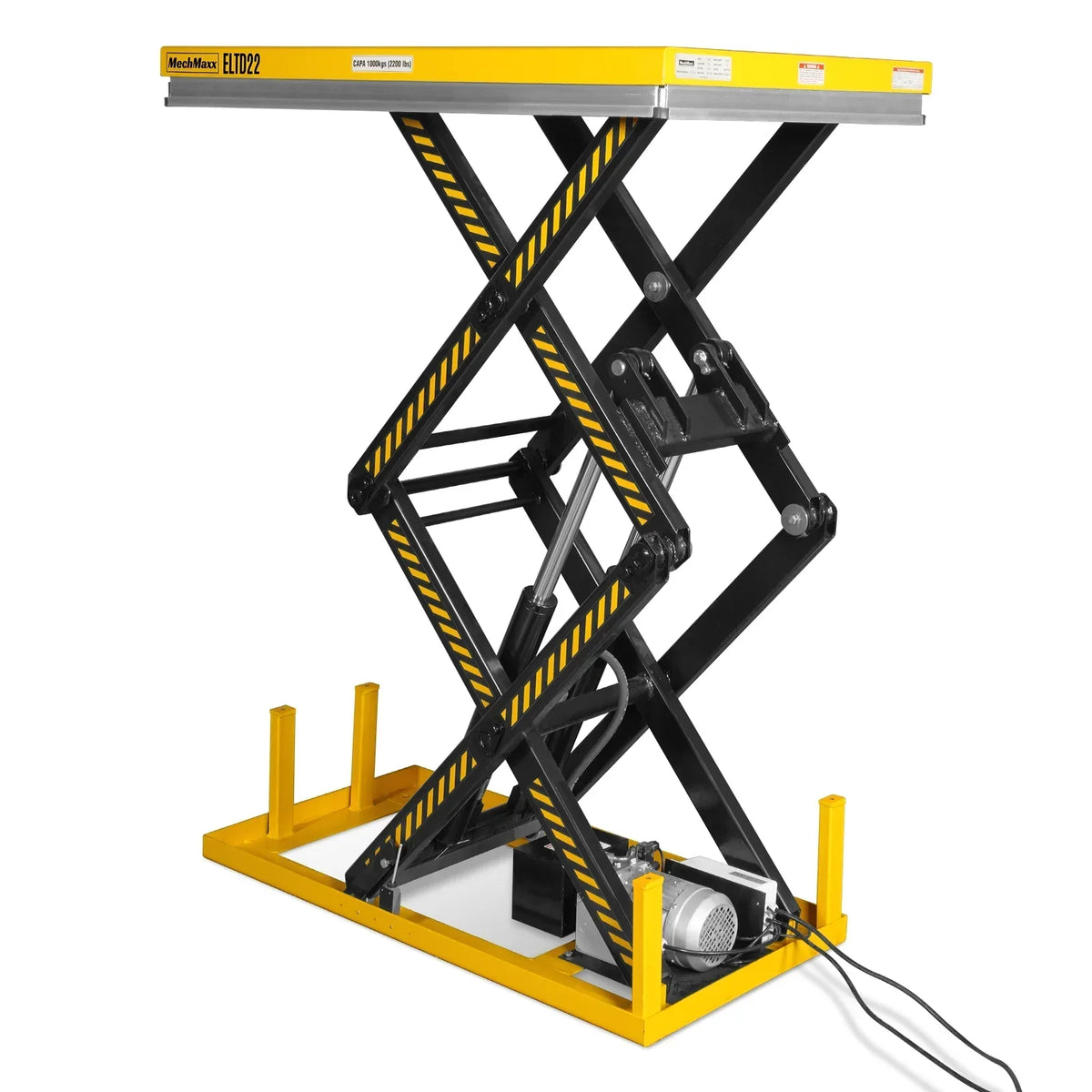 2200 lbs Capacity Stationary Electric Hydraulic Double Scissor Lift Table - 51.2" x 32.3" Platform,  70.1" Lift Height,  UL Certified Motor,  ELTD22