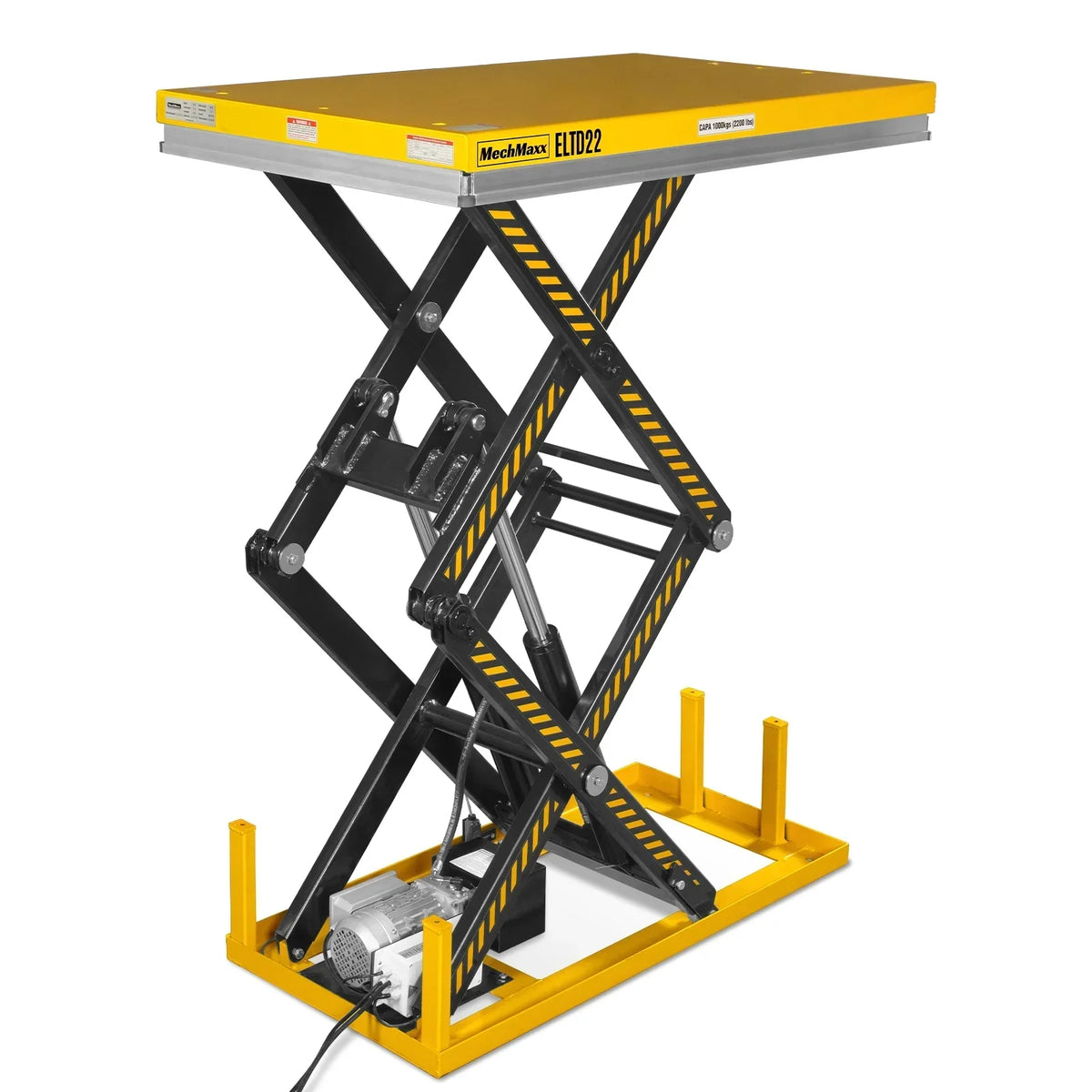 2200 lbs Capacity Stationary Electric Hydraulic Double Scissor Lift Table - 51.2" x 32.3" Platform,  70.1" Lift Height,  UL Certified Motor,  ELTD22