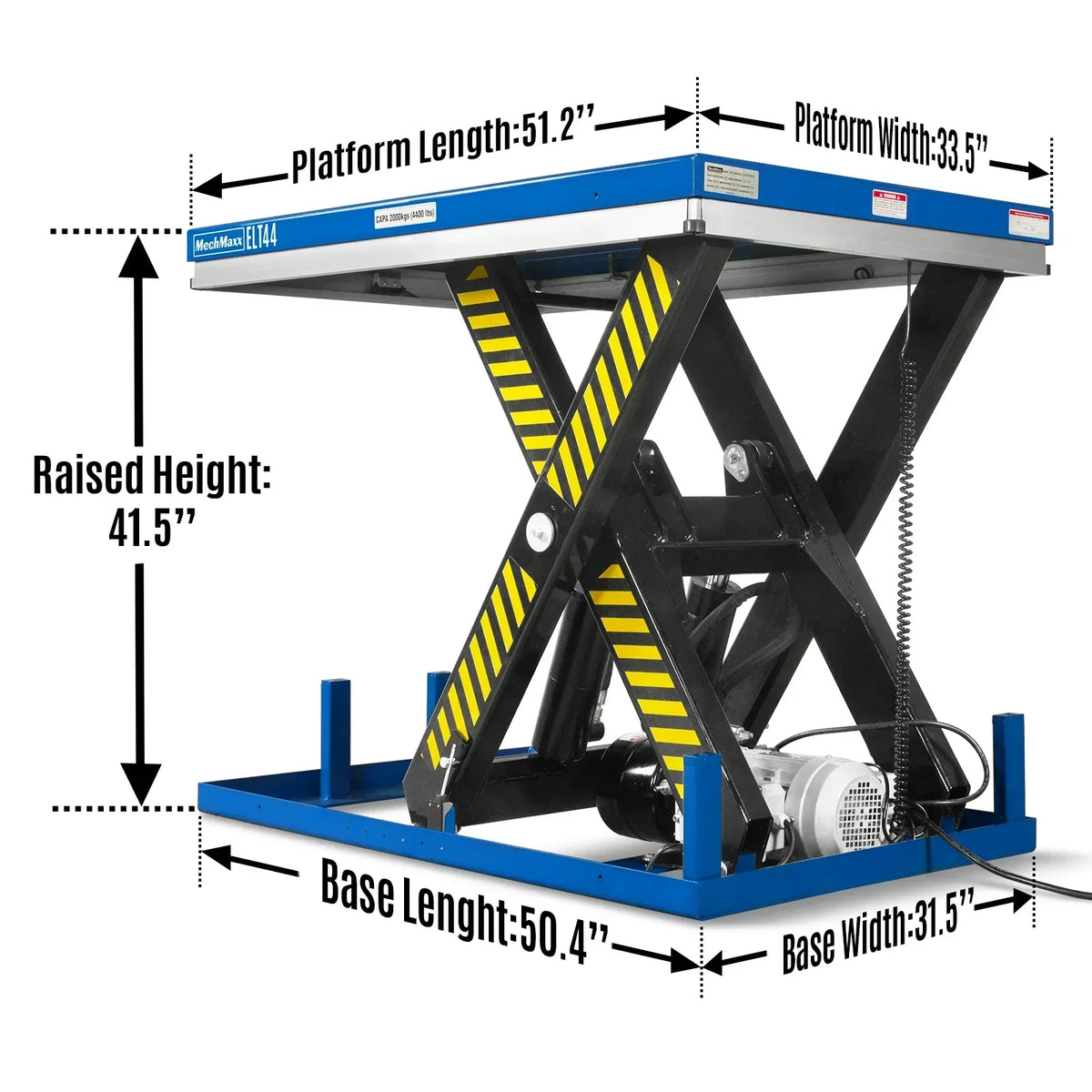 Wireless Remote Control Electric Hydraulic Lift Table, 4400lb Capacity, 51.2" x 33.5" Platform, 41.5" Lift Height, ELT44