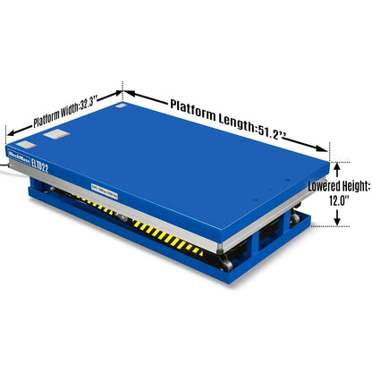 Wireless Remote Control Double Scissor Electric Hydraulic Lift Table, 2200lb Capacity, 51.2" x 32.3" Platform, 70" Lift Height, ELTD22
