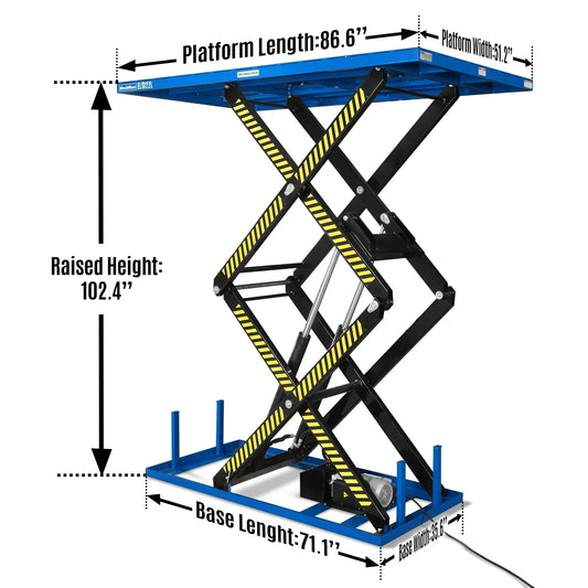 Wireless Remote Control Double Scissor Electric Hydraulic Lift Table, 2200lb Capacity, 86.6" x 51.2" Large Platform, 102.4" Lift Height, ELTD22L