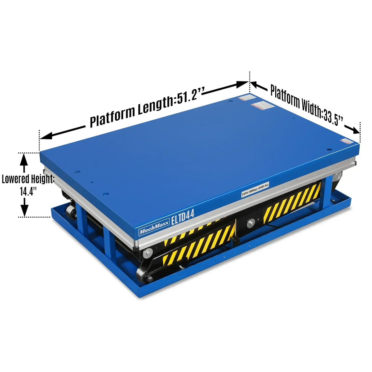 Wireless Remote Control Double Scissor Electric Hydraulic Lift Table, 4400lb Capacity, 51.2" x 33.5" Platform, 72.6" Lift Height, ELTD44