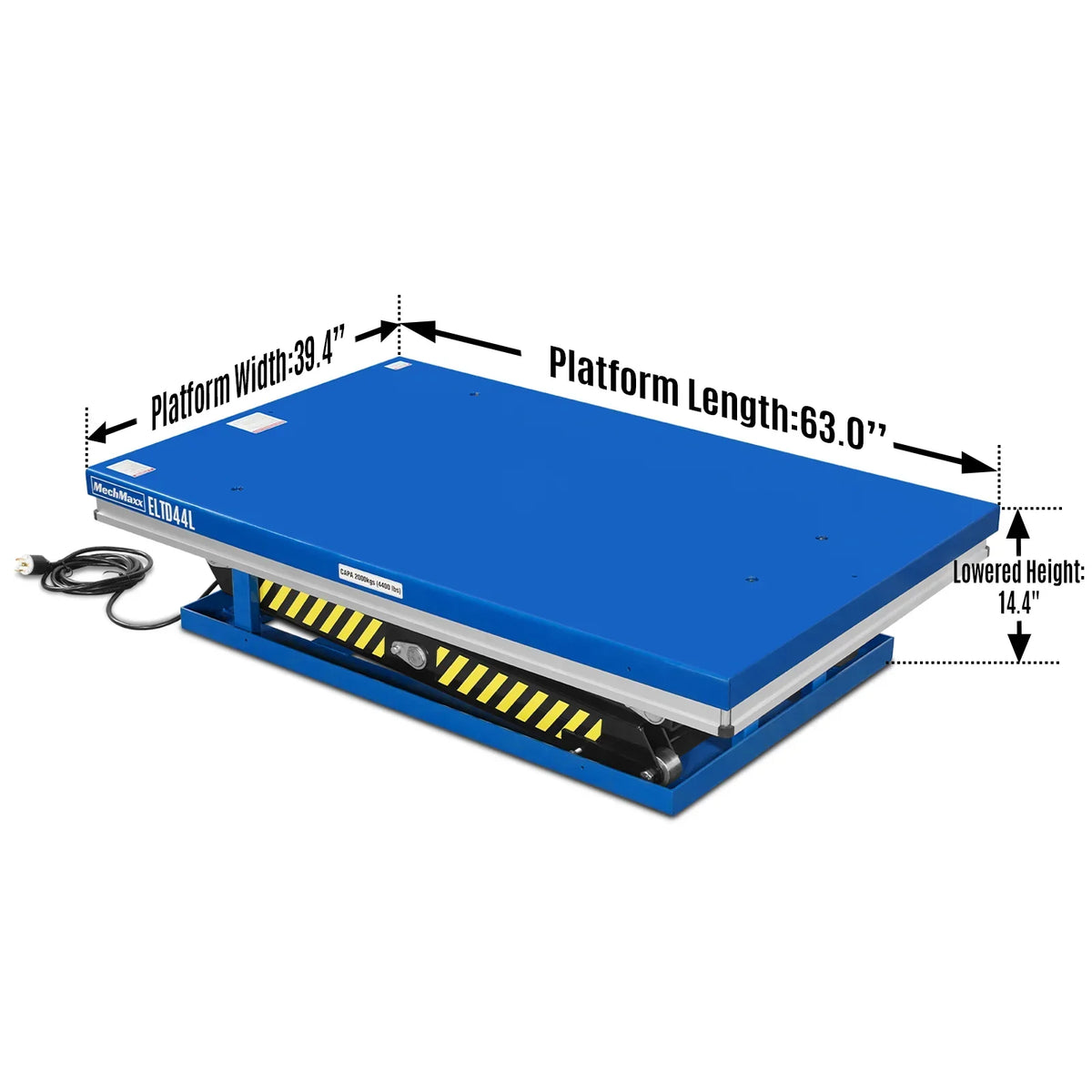 Wireless Remote Control Double Scissor Electric Hydraulic Lift Table, 4400lb Capacity, 63" x 39.4" Large Platform, 72.6" Lift Height, ELTD44L