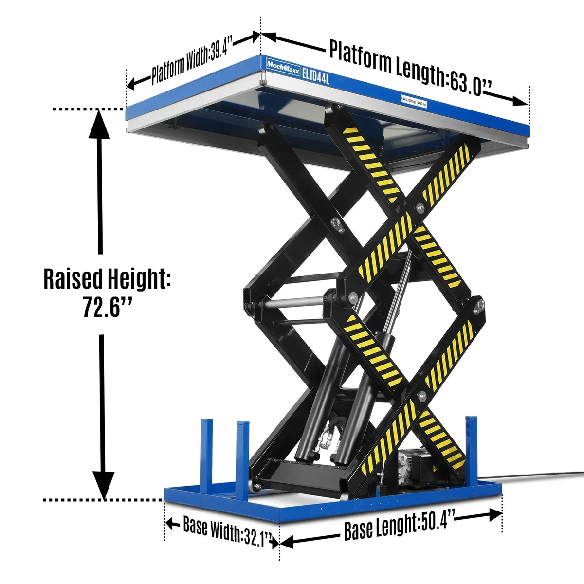 Wireless Remote Control Double Scissor Electric Hydraulic Lift Table, 4400lb Capacity, 63" x 39.4" Large Platform, 72.6" Lift Height, ELTD44L