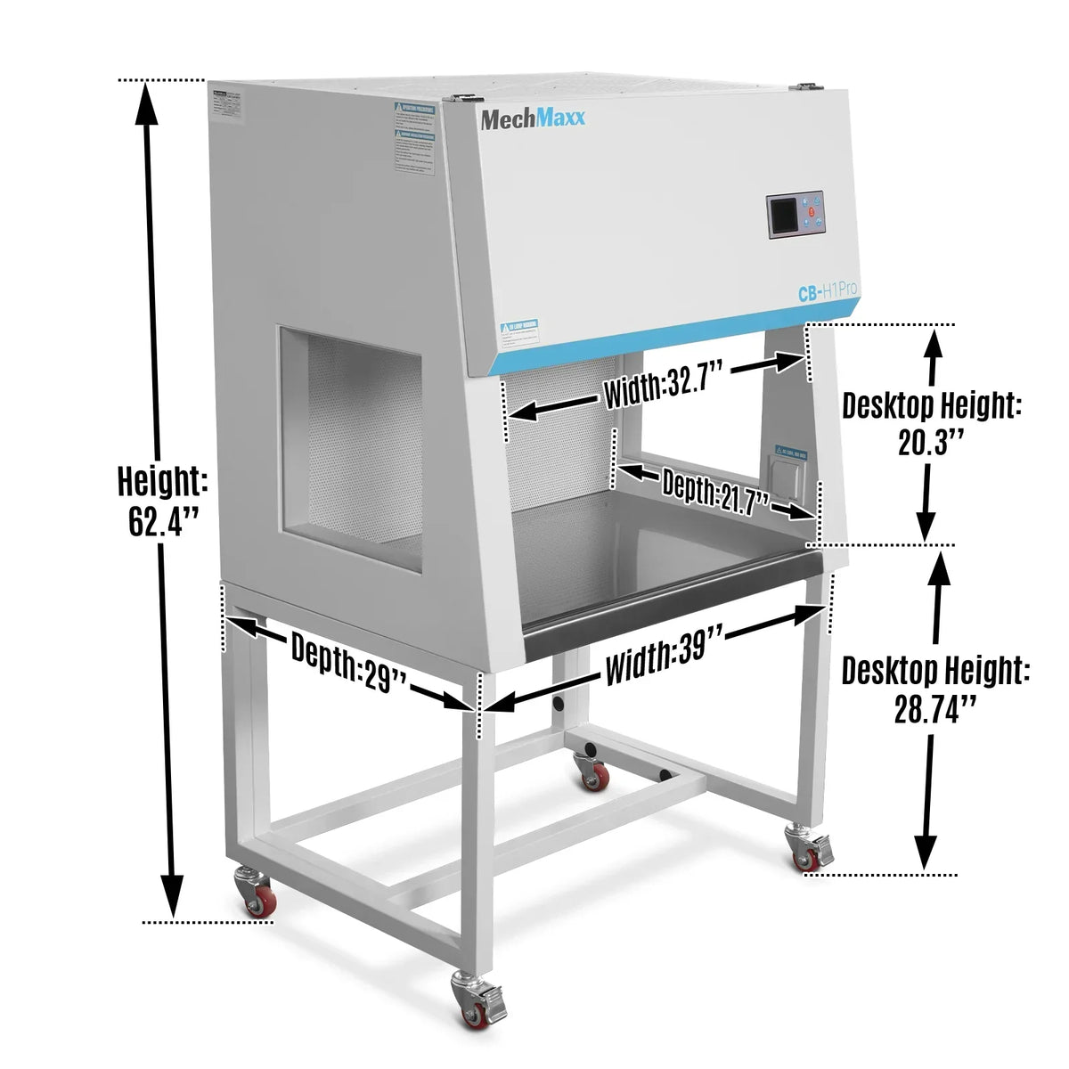 39″ Wide CB-H1Pro Horizontal Laminar Flow Clean Bench with HEPA Filtration & UV Sterilization | ISO Class 5