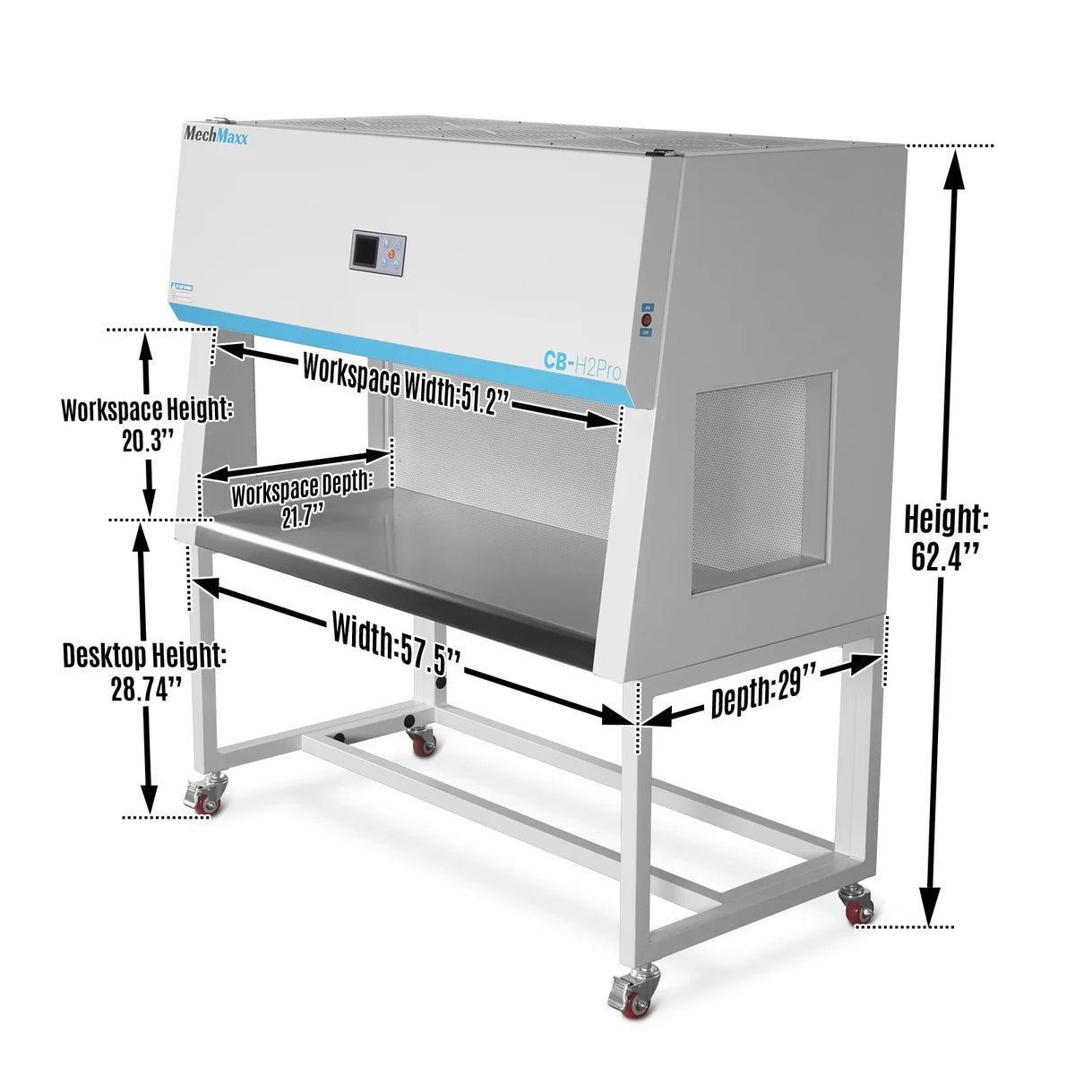 57.5″ Wide CB-H2Pro Horizontal Laminar Flow Clean Bench with HEPA Filtration & UV Sterilization | ISO Class 5