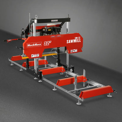 32" Portable Sawmill,  420cc 15HP DUCAR E-Start Gasoline Engine,  29" Board Width,  13' Track Length ,  SM32