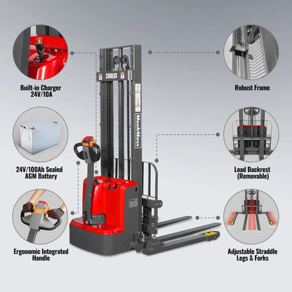 3300lbs Electric Straddle Stacker,  118" Lift,  Adjustable Legs & Forks,  F33-118SLA