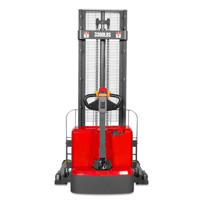 3300lbs Electric Straddle Stacker,  118" Lift,  Adjustable Legs & Forks,  F33-118SLA