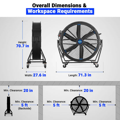 59" Portable Industrial Fan with Variable High-Efficiency PMSM Motor,Tiltable Mobile High Volume Floor Fan for Warehouse,Workshop & Gym