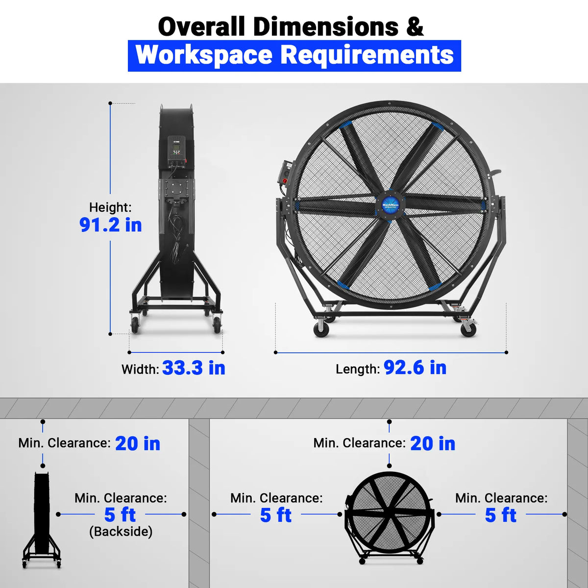 79" Portable Industrial Fan with Variable High-Efficiency PMSM Motor,Tiltable Mobile High Volume Floor Fan for Warehouse,Workshop & Gym