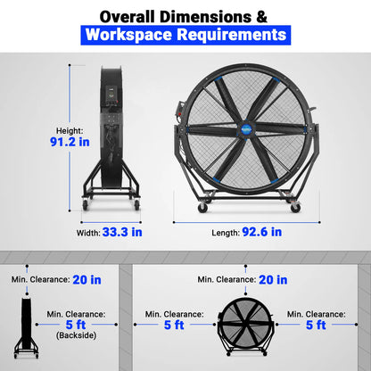 79" Portable Industrial Fan with Variable High-Efficiency PMSM Motor,Tiltable Mobile High Volume Floor Fan for Warehouse,Workshop & Gym
