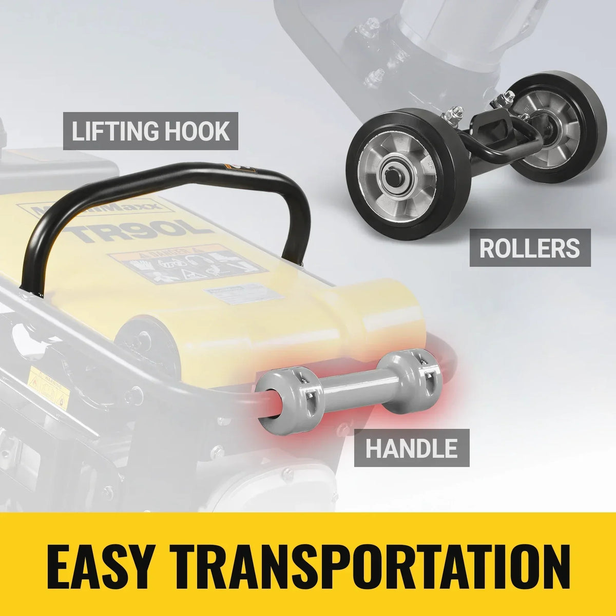 6.5 HP Tamping Rammer with Wheel Kit, 2700 lb Impact Force Jumping Jack Tamper Compactor for Soil, Gravel, Backfill and Foundation, TR90L