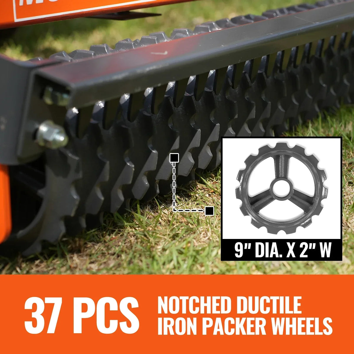 84" Cultipacker with 37 Ductile Iron Wheels,  Scraper Bar Included,  Category 1 and 2,  3 Point Hitch Tractor Attachment,  TCP1084