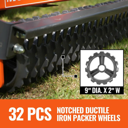 72" Cultipacker with 32 Ductile Iron Wheels,  Scraper Bar Included,  Category 1 and 2,  3 Point Hitch Tractor Attachment,  TCP1072