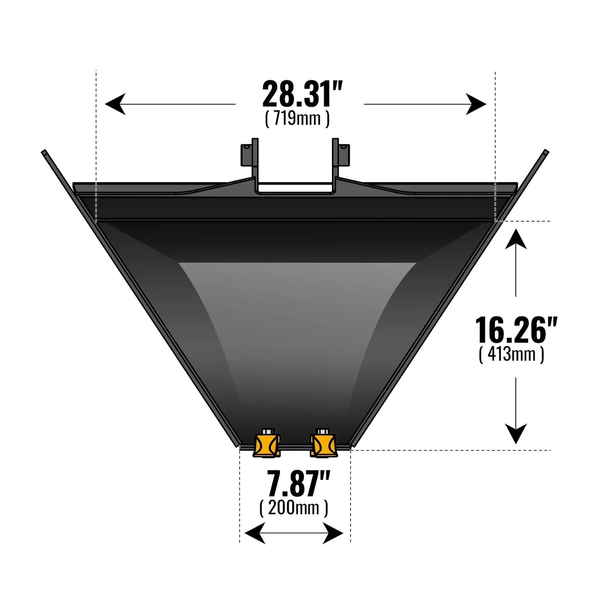 Trapezoidal V-Ditching Bucket without Pins, 2-Carbon Steel Teeth (for SKU: 150162, 150163, 150164, 201162, 201163, 201164)