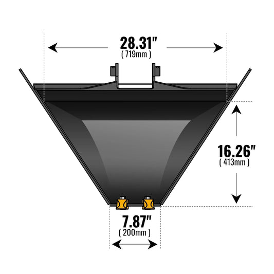 Trapezoidal V-Ditching Bucket without Pins, 2-Carbon Steel Teeth (for SKU: 150162, 150163, 150164, 201162, 201163, 201164)