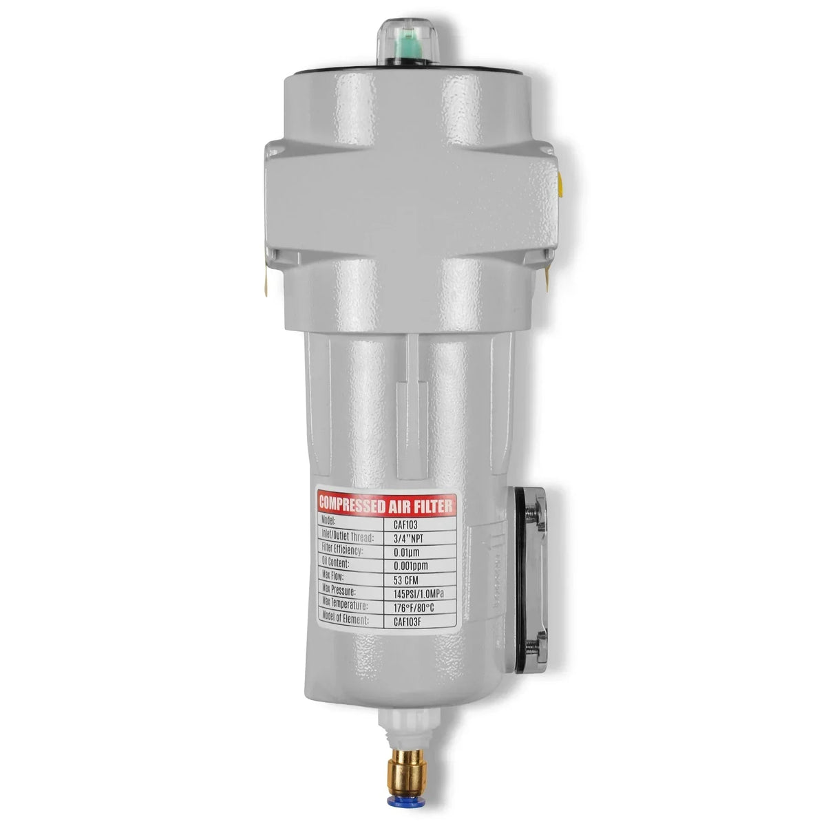 53 CFM Compressed Air Oil-Water Separator Precision Filter,0.01μm,Oil Content 0.001ppm, With Auto Drain, Pressure Indicator