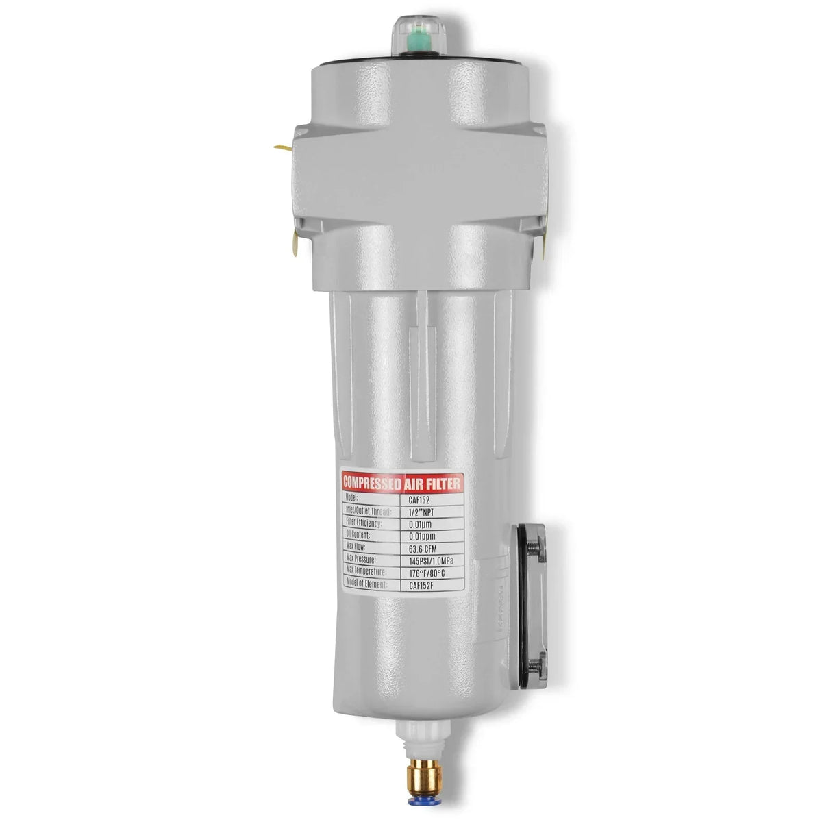 63 CFM Compressed Air Oil-Water Separator Precision Filter,0.01μm,Oil Content 0.01ppm, With Auto Drain, Pressure Indicator