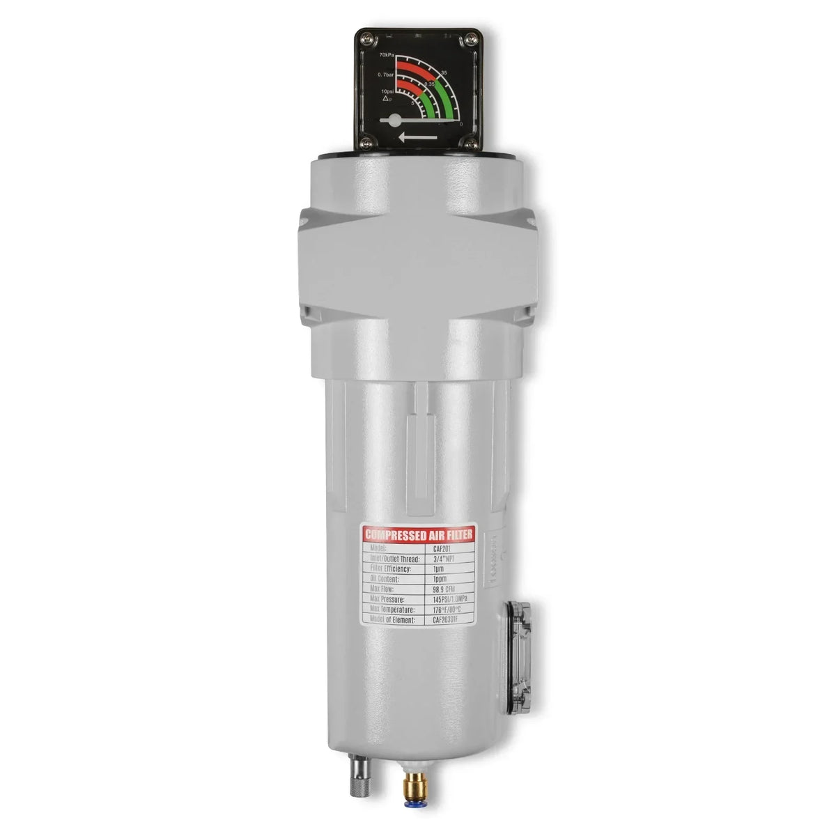 99 CFM Compressed Air Oil-Water Separator Precision Filter,1μm,Oil Content 1ppm, With Auto Drain, Pressure Gauge