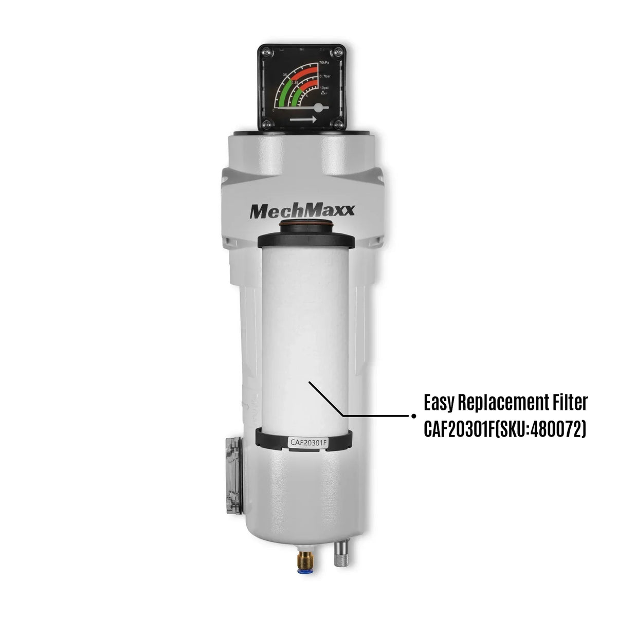 99 CFM Compressed Air Oil-Water Separator Precision Filter,1μm,Oil Content 1ppm, With Auto Drain, Pressure Gauge