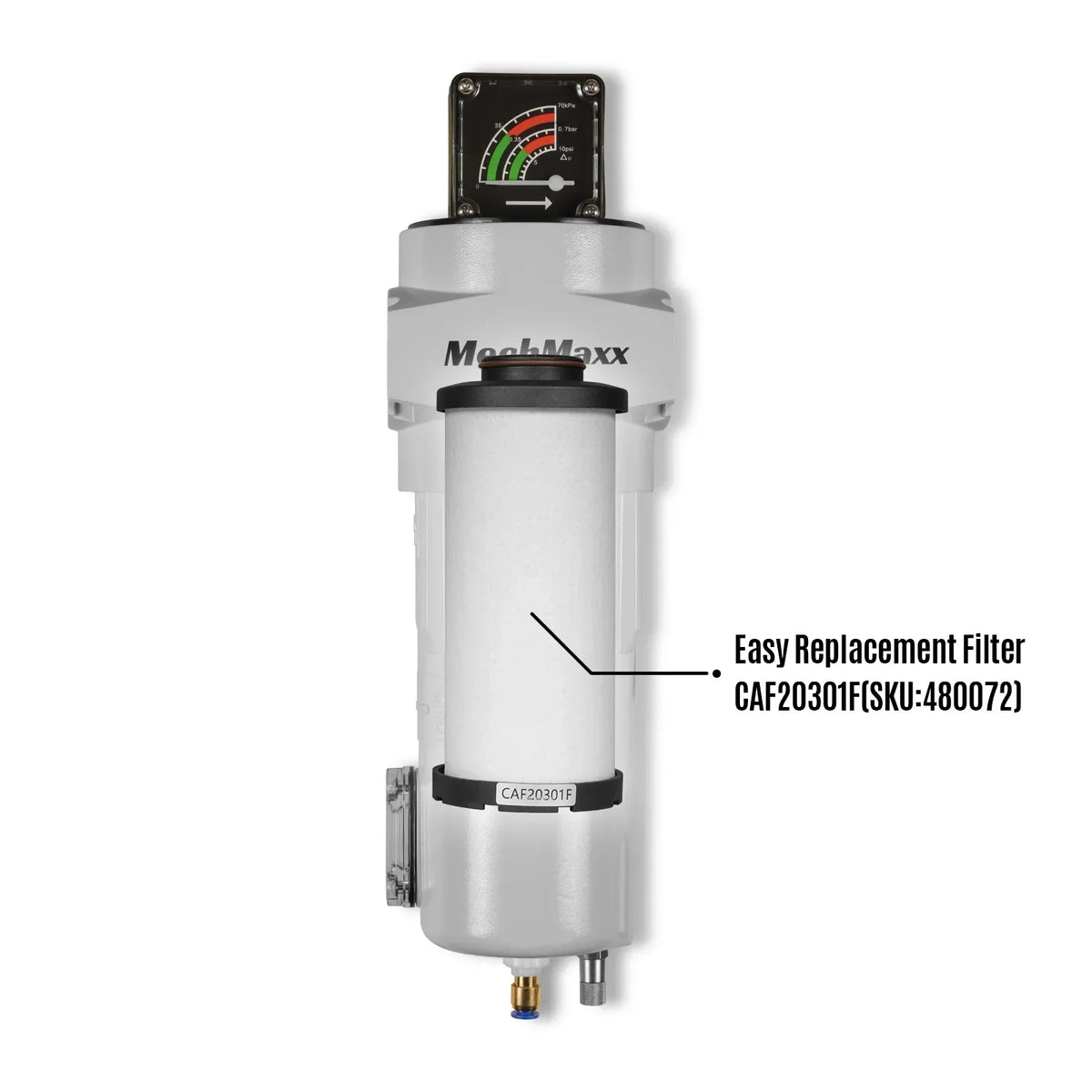 127 CFM Compressed Air Oil-Water Separator Precision Filter,1μm,Oil Content 1ppm, With Auto Drain, Pressure Gauge