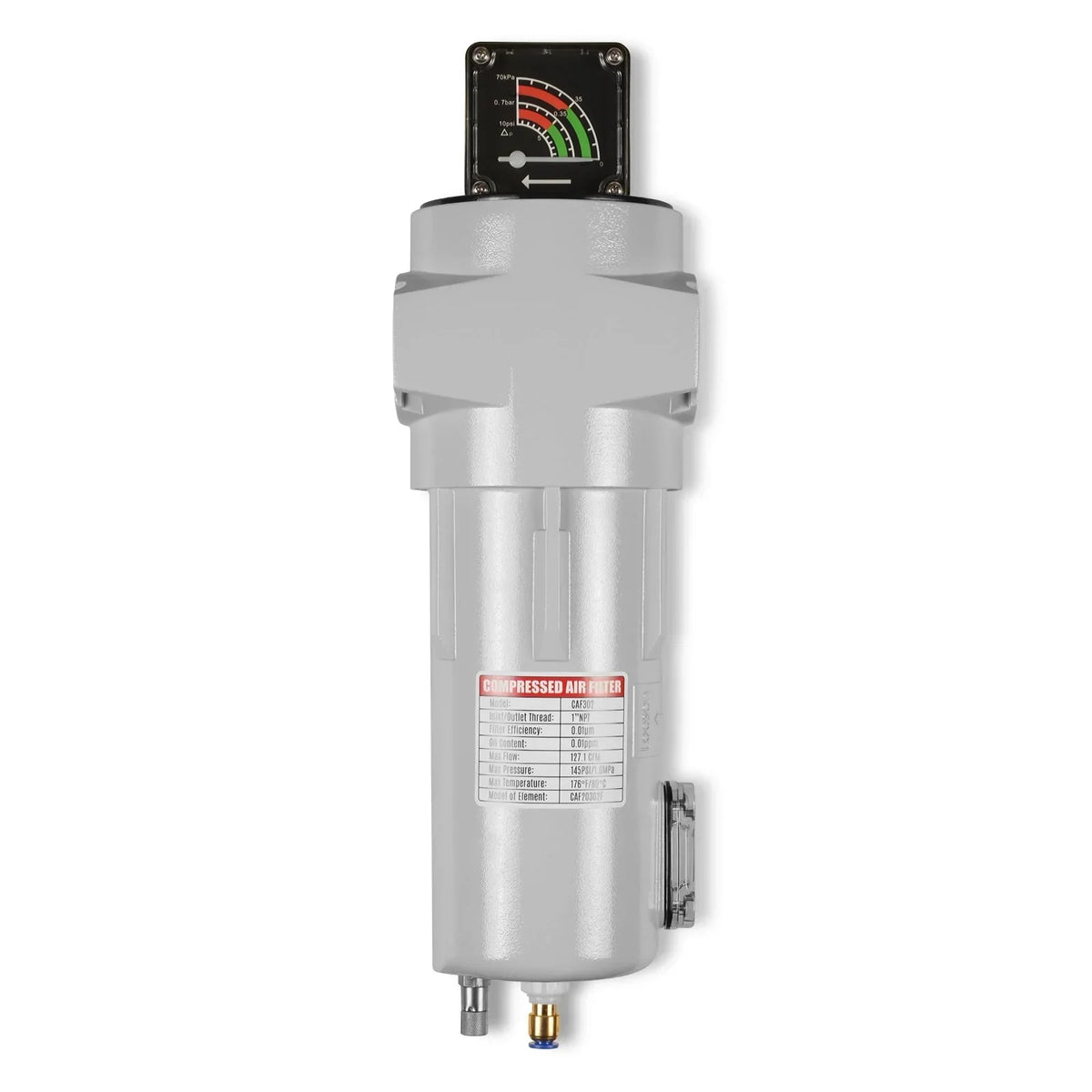 127 CFM Compressed Air Oil-Water Separator Precision Filter,0.01μm,Oil Content 0.01ppm, With Auto Drain, Pressure Gauge
