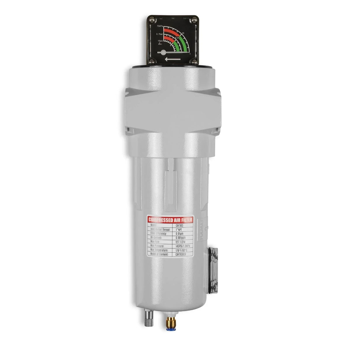 127 CFM Compressed Air Oil-Water Separator Precision Filter,0.01μm,Oil Content 0.001ppm, With Auto Drain, Pressure Gauge
