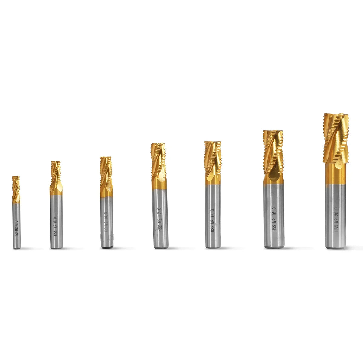 7PCS HSS END MILLS SET for SKU: 500200 | Model: VM18L SKU: 500201 | Model: VM18LD SKU: 500202 | Model: VM25L SKU: 500203 | Model: VM25LD SKU: 500204 | Model: VM32L SKU: 500205 | Model: VM32LD