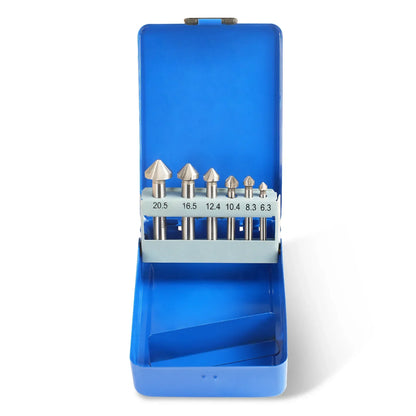 HSS Countersinks Set of 6 Pcs, 6,3 - 20,5 mm, 90° for SKU: 500200 | Model: VM18L SKU: 500201 | Model: VM18LD SKU: 500202 | Model: VM25L SKU: 500203 | Model: VM25LD SKU: 500204 | Model: VM32L SKU: 500205 | Model: VM32LD