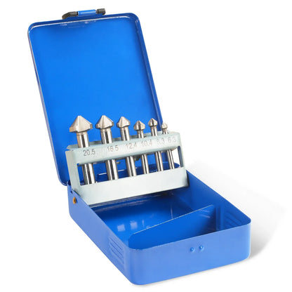 HSS Countersinks Set of 6 Pcs, 6,3 - 20,5 mm, 90° for SKU: 500200 | Model: VM18L SKU: 500201 | Model: VM18LD SKU: 500202 | Model: VM25L SKU: 500203 | Model: VM25LD SKU: 500204 | Model: VM32L SKU: 500205 | Model: VM32LD