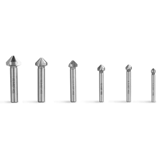 HSS Countersinks Set of 6 Pcs, 6,3 - 20,5 mm, 90° for SKU: 500200 | Model: VM18L SKU: 500201 | Model: VM18LD SKU: 500202 | Model: VM25L SKU: 500203 | Model: VM25LD SKU: 500204 | Model: VM32L SKU: 500205 | Model: VM32LD