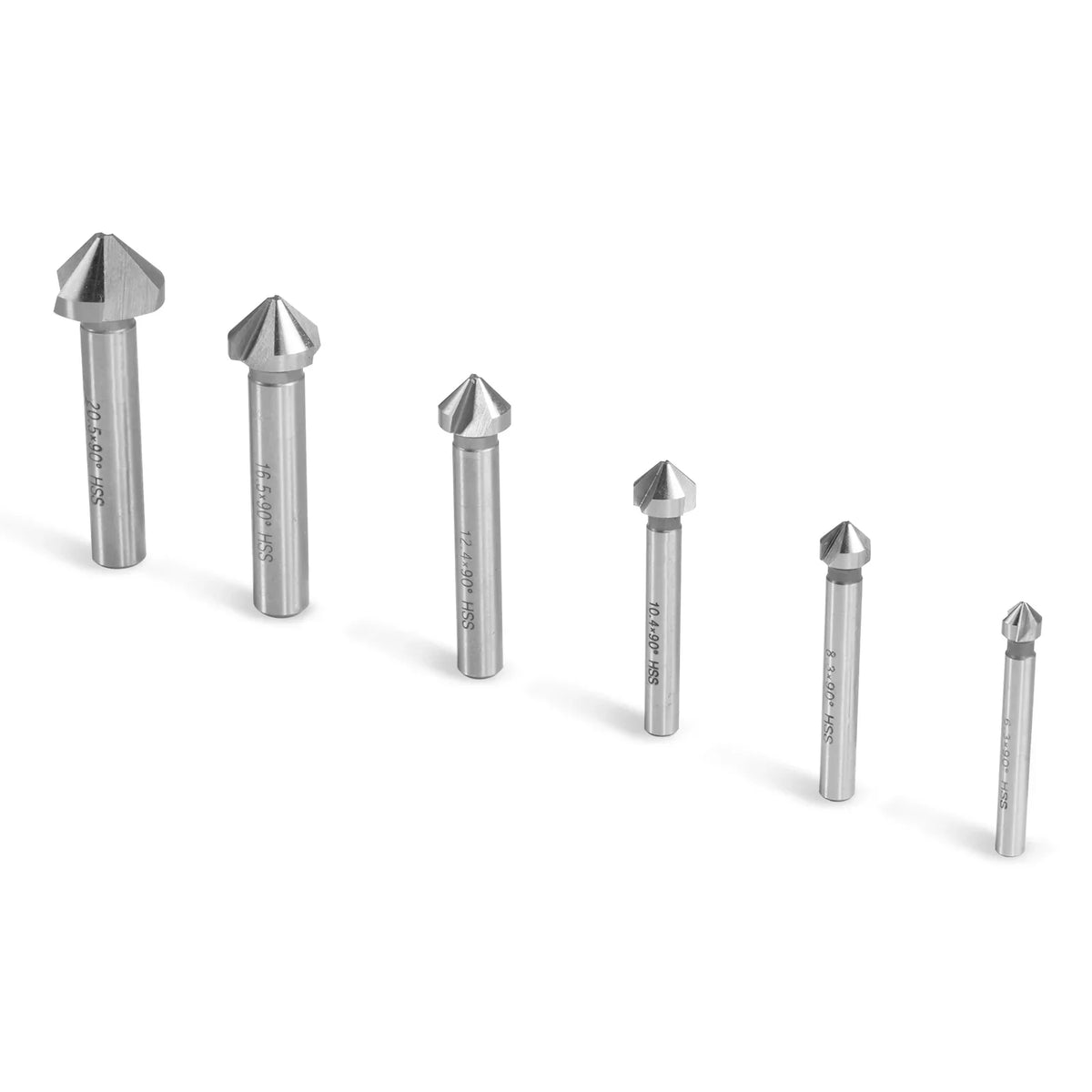 HSS Countersinks Set of 6 Pcs, 6,3 - 20,5 mm, 90° for SKU: 500200 | Model: VM18L SKU: 500201 | Model: VM18LD SKU: 500202 | Model: VM25L SKU: 500203 | Model: VM25LD SKU: 500204 | Model: VM32L SKU: 500205 | Model: VM32LD