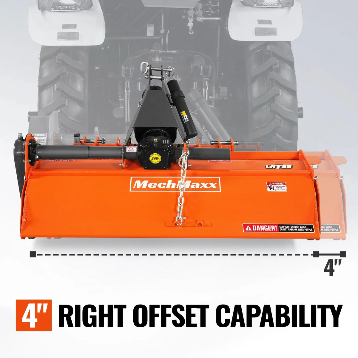 53 in Rotary Tiller,  3 Point Hitch Cat.1,  Chain Drive,  PTO Shaft Included with Shear Bolt,  18-35 HP,  LRT53
