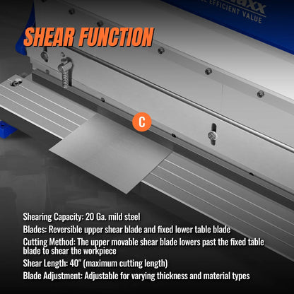 40-inch 3-in-1 Pan and Box Brake – Slip Roll, Shear, Bending Machine for Sheet Metal, 20 Gauge Mild Steel, Adjustable Fingers, Heavy Duty, Metalworking, Fabrication, Rolling, Bending MMCB4020