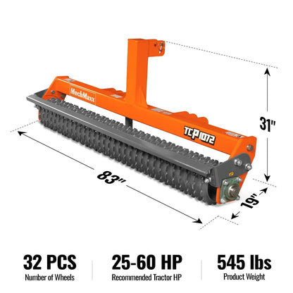 72" Cultipacker with 32 Ductile Iron Wheels,  Scraper Bar Included,  Category 1 and 2,  3 Point Hitch Tractor Attachment,  TCP1072