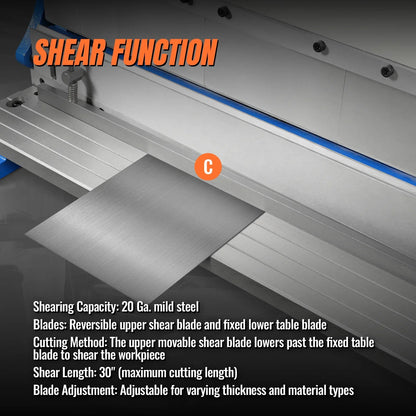 30-inch 3-in-1 Pan and Box Brake – Slip Roll, Shear, Bending Machine for Sheet Metal, 20 Gauge Mild Steel, Adjustable Fingers, Heavy Duty, Metalworking, Fabrication, Rolling, Bending MMCB3016
