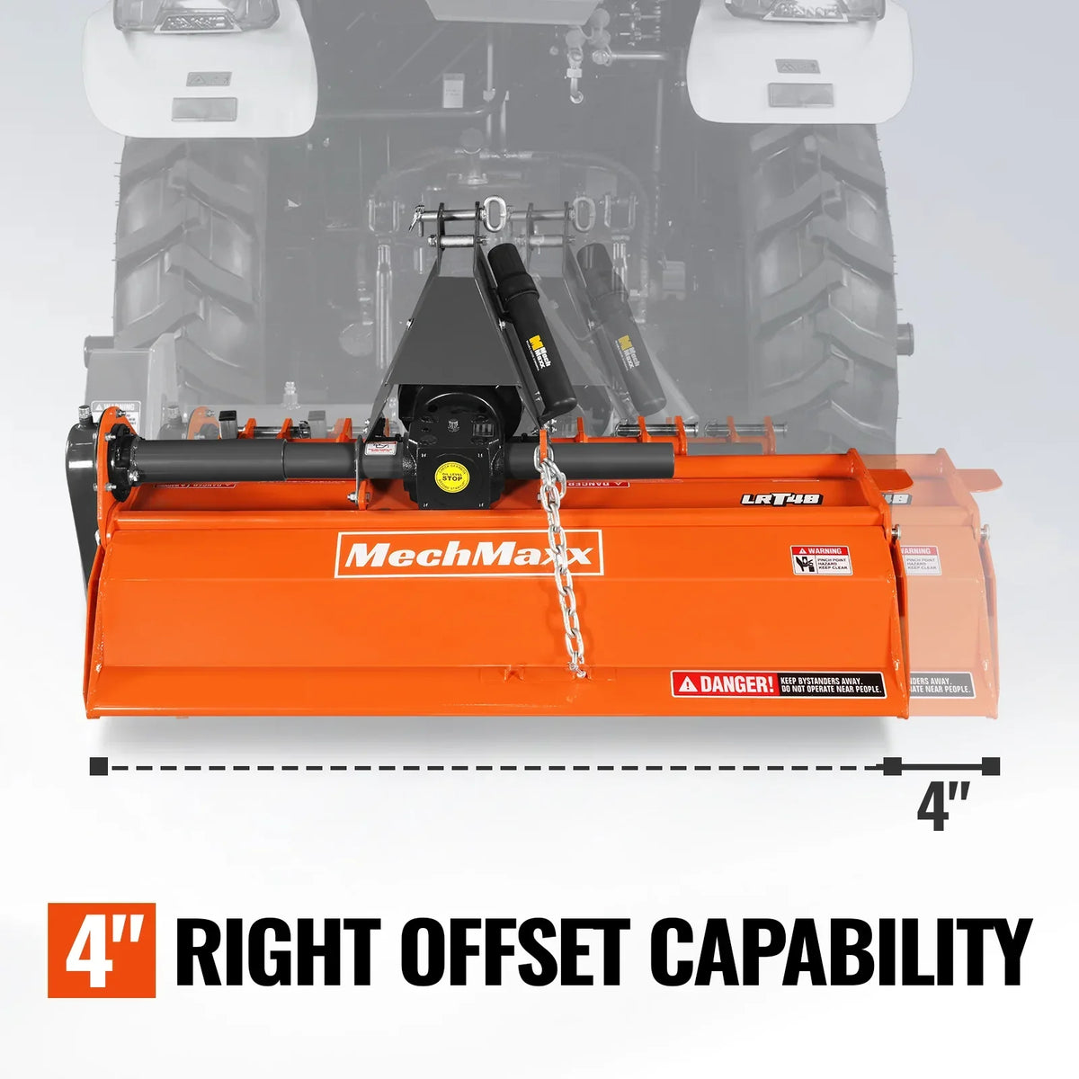 48 in Rotary Tiller,  3 Point Hitch Cat.1,  Chain Drive,  PTO Shaft Included with Shear Bolt,  18-35 HP,  LRT48