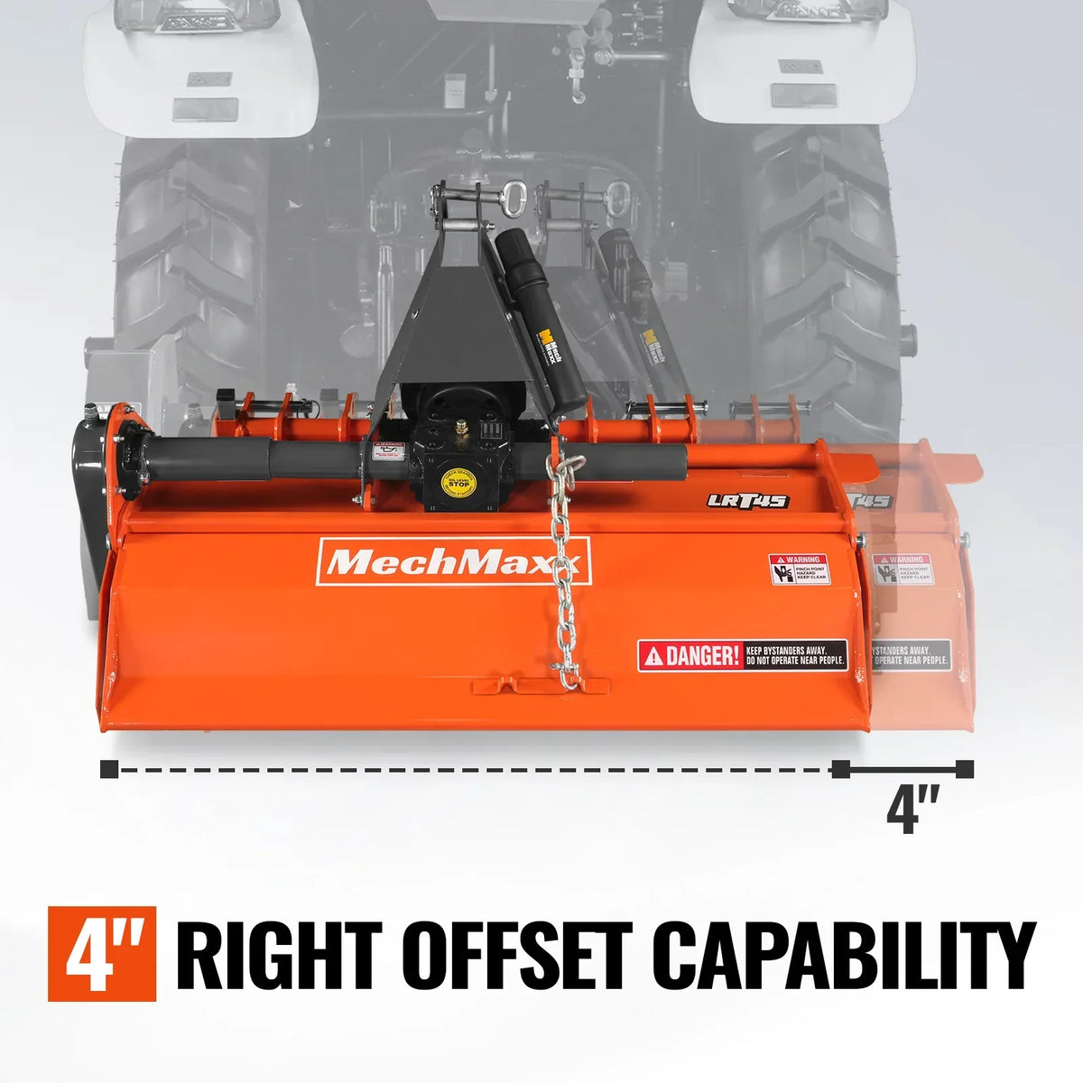 45 in Rotary Tiller,  3 Point Hitch Cat.1,  Chain Drive,  PTO Shaft Included with Shear Bolt,  15-35 HP,  LRT45