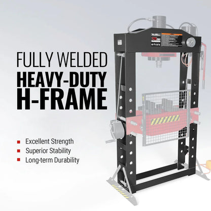 75 Ton H-Frame Air/Hydraulic Shop Press with Hand Winch,  Fully Welded Steel Frame,  Safety Guard,  Foot Pedal Control,  HSP75