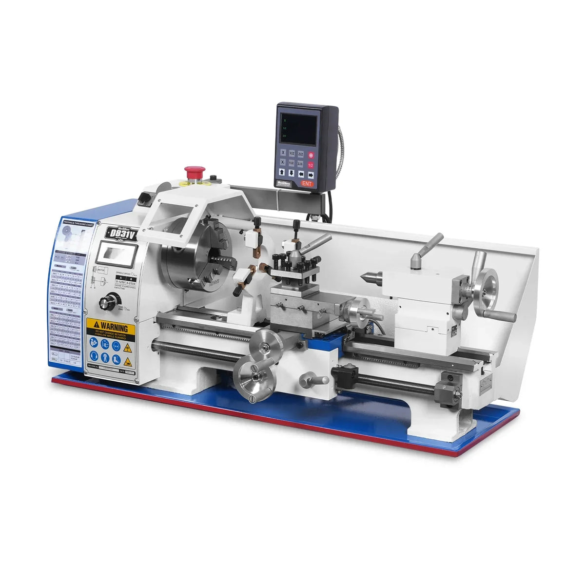 1.5‘’ Spindle Bore Metal Lathe Machine with DRO 8'' x 16'' High Precision Brushless Motor Mini 1.5HP Benchtop 0-2500 RPM Variable Speed Metal Working Machine 1.5‘’ Spindle Bore Small Lathe without Stand 0831VD