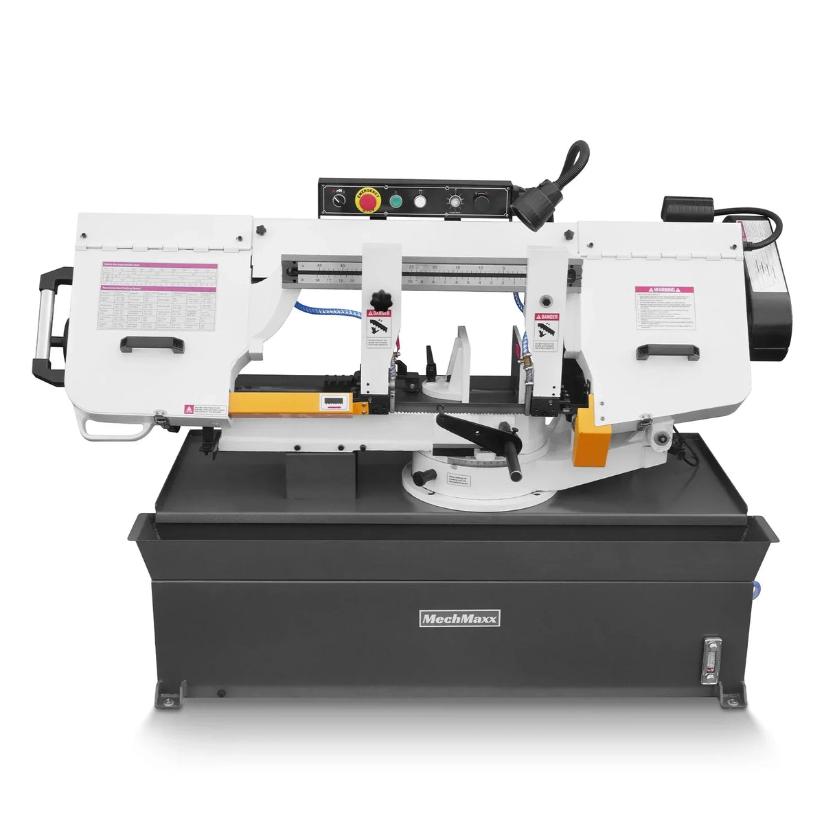MechMaxx Metal Cutting Band Saw 10 Inch Horizontal Bandsaw 2HP 220V 60Hz 1PH 0‑45° Mitering Hydraulic Down Feed Built‑in Coolant System for Steel Aluminum Alloy Metal Fabrication BS-1018R