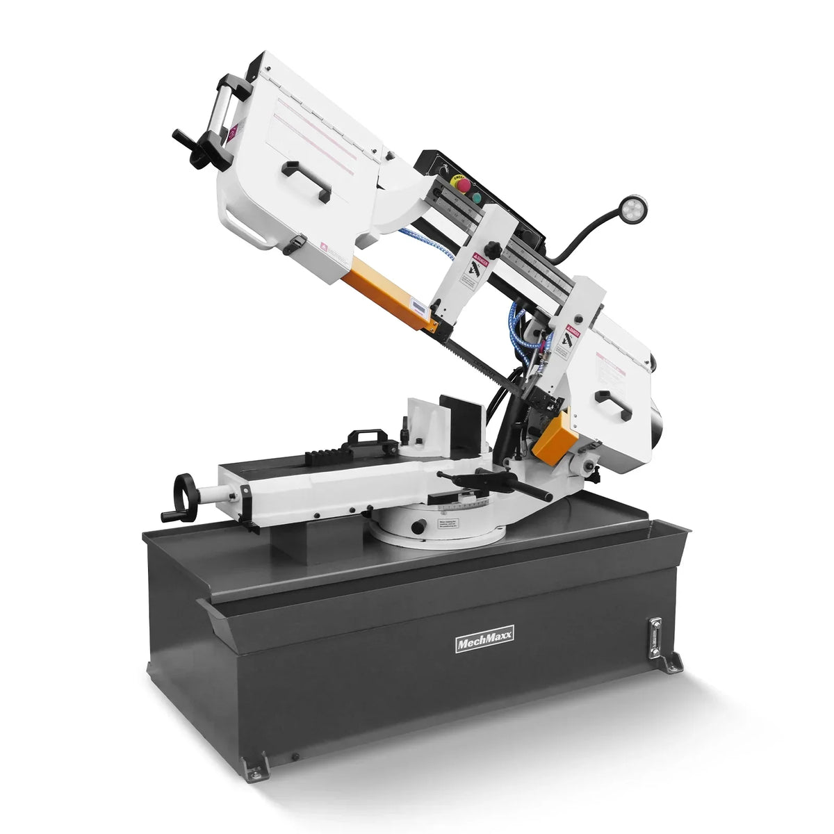 MechMaxx Metal Cutting Band Saw 10 Inch Horizontal Bandsaw 2HP 220V 60Hz 1PH 0‑45° Mitering Hydraulic Down Feed Built‑in Coolant System for Steel Aluminum Alloy Metal Fabrication BS-1018R