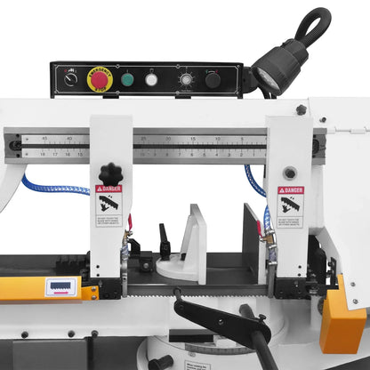 MechMaxx Metal Cutting Band Saw 10 Inch Horizontal Bandsaw 2HP 220V 60Hz 1PH 0‑45° Mitering Hydraulic Down Feed Built‑in Coolant System for Steel Aluminum Alloy Metal Fabrication BS-1018R