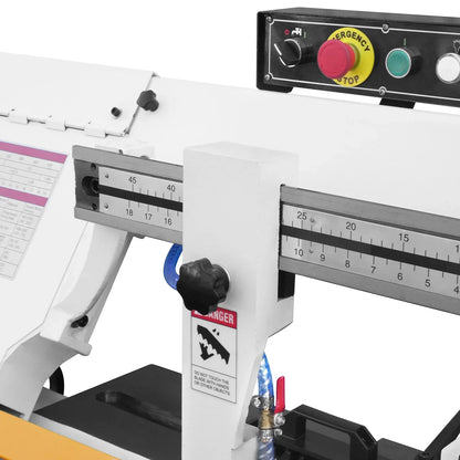 MechMaxx Metal Cutting Band Saw 10 Inch Horizontal Bandsaw 2HP 220V 60Hz 1PH 0‑45° Mitering Hydraulic Down Feed Built‑in Coolant System for Steel Aluminum Alloy Metal Fabrication BS-1018R