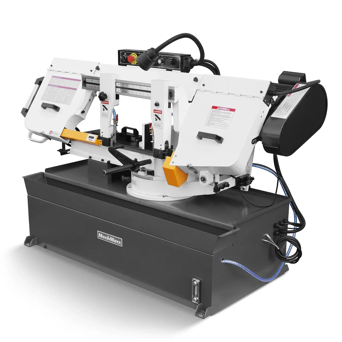 MechMaxx Metal Cutting Band Saw 10 Inch Horizontal Bandsaw 2HP 220V 60Hz 1PH 0‑45° Mitering Hydraulic Down Feed Built‑in Coolant System for Steel Aluminum Alloy Metal Fabrication BS-1018R