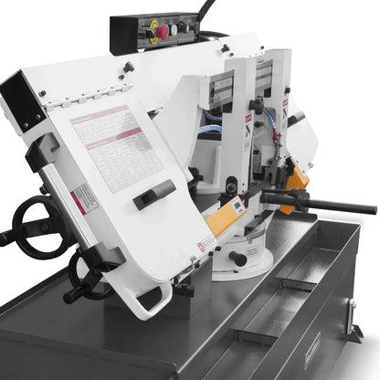 MechMaxx Metal Cutting Band Saw 10 Inch Horizontal Bandsaw 2HP 220V 60Hz 1PH 0‑45° Mitering Hydraulic Down Feed Built‑in Coolant System for Steel Aluminum Alloy Metal Fabrication BS-1018R