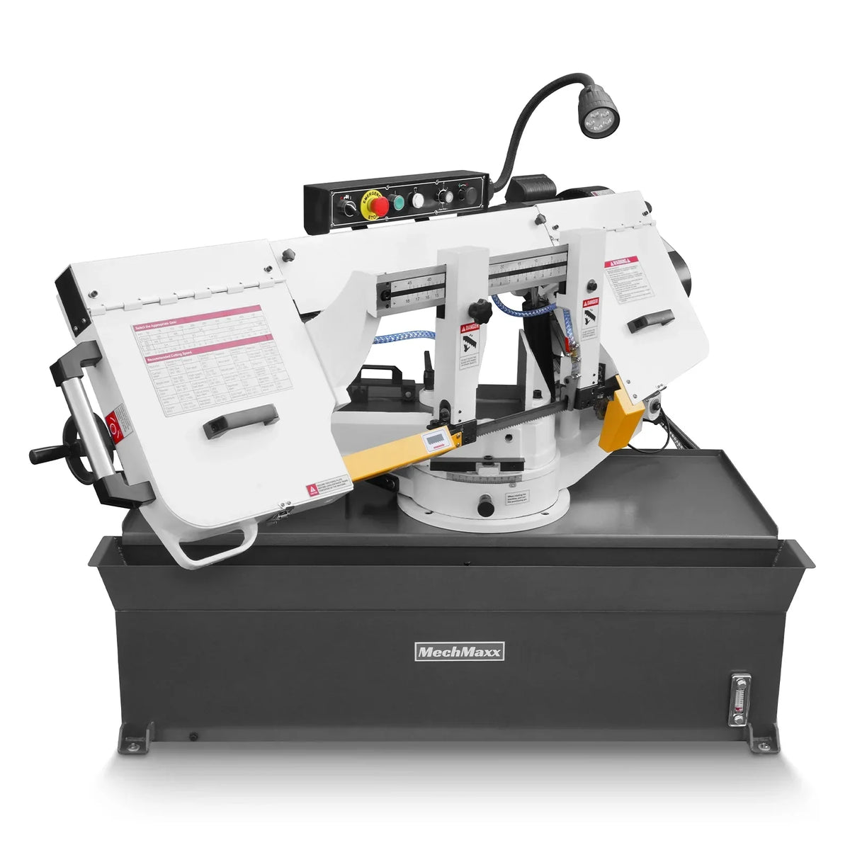 MechMaxx Metal Cutting Band Saw 10 Inch Horizontal Bandsaw 2HP 220V 60Hz 1PH 0‑45° Mitering Hydraulic Down Feed Built‑in Coolant System for Steel Aluminum Alloy Metal Fabrication BS-1018R