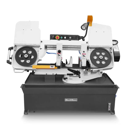 MechMaxx Metal Cutting Band Saw 10 Inch Horizontal Bandsaw 2HP 220V 60Hz 1PH 0‑45° Mitering Hydraulic Down Feed Built‑in Coolant System for Steel Aluminum Alloy Metal Fabrication BS-1018R