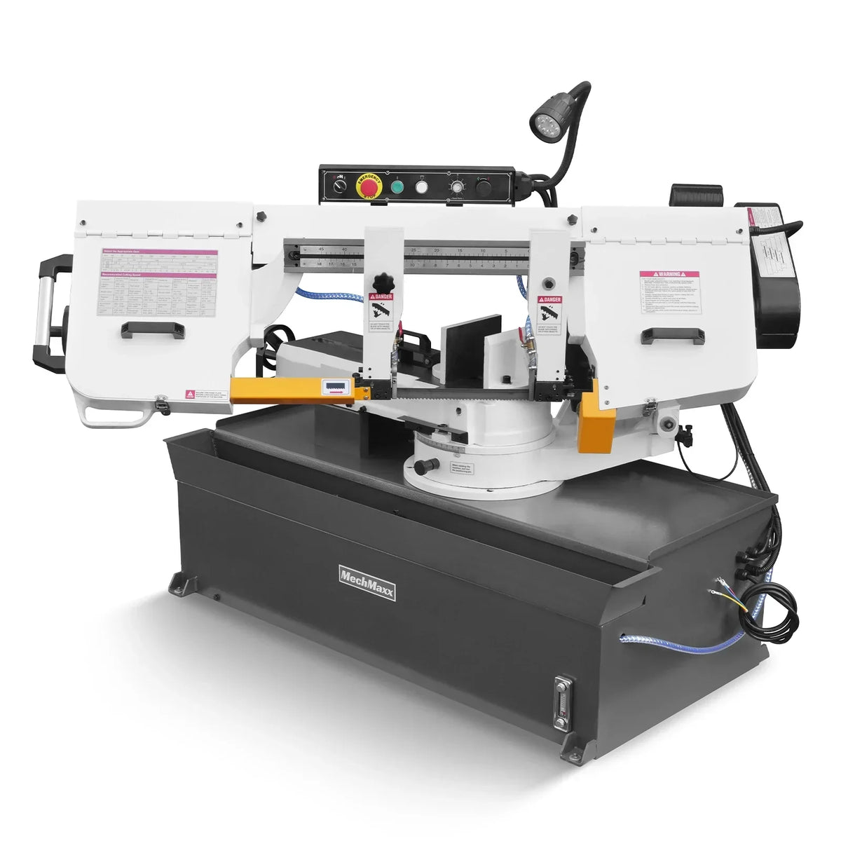 MechMaxx Metal Cutting Band Saw 10 Inch Horizontal Bandsaw 2HP 220V 60Hz 1PH 0‑45° Mitering Hydraulic Down Feed Built‑in Coolant System for Steel Aluminum Alloy Metal Fabrication BS-1018R
